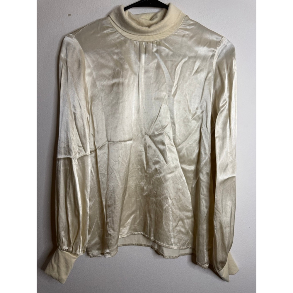 Women's Nation LTD Cream Satin Turtleneck Blouse XS - Picture 3 of 6